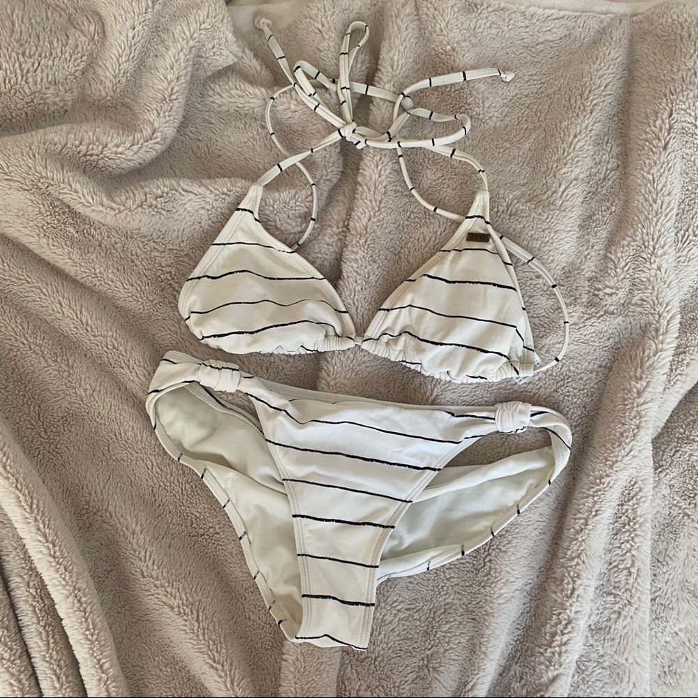 White bikini with black stripes